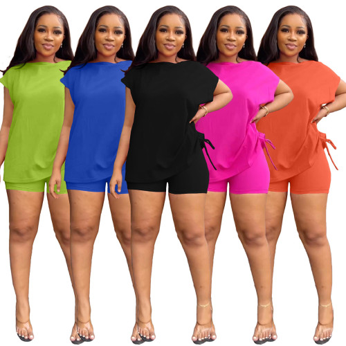 Casual Fashion Round Neck Multi Color Two Piece Set