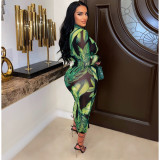 Sexy digital printed swimsuit cape bikini 3-piece set