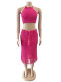 Women's fringe fishing net knitted casual two-piece set