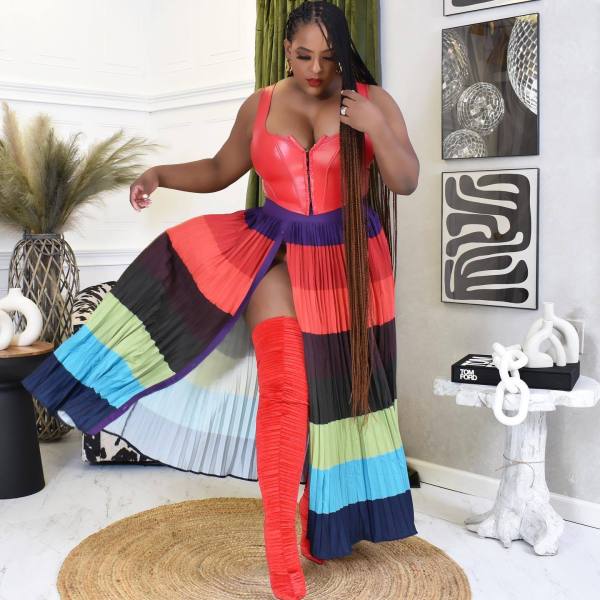 Fashion contrast pleated skirt