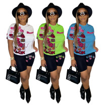 Fashion printed T-shirt shorts two-piece set Fashion printed T-shirt shorts two-piece set