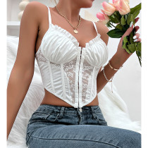 Sexy Premium Lace Pleated Wood Ear Ribbed Fish Bone Tank Top Sexy Premium Lace Pleated Wood Ear Ribbed Fish Bone Tank Top