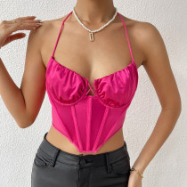 Sensitized Satin Mesh Fish Bone Strap Diamond Double Fold Tank Top Sensitized Satin Mesh Fish Bone Strap Diamond Double Fold Tank Top