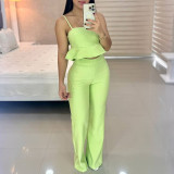 Bra strap with ruffle hem High waist straight pants Fashion casual suit
