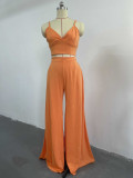 Solid color suspender vest high waist pocket wide leg pants casual suit