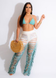 Women's sexy gradient beach fringed knitted pants casual suit