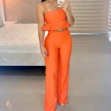 Bra strap with ruffle hem High waist straight pants Fashion casual suit