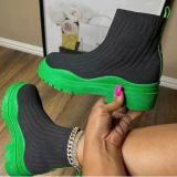 Round Toe Mid Heel Knitted Elastic Socks Boots Large Casual Boots Wool Short Boots