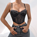 Lace Spliced Steel Rim Fishbone High Quality Small Tank Top