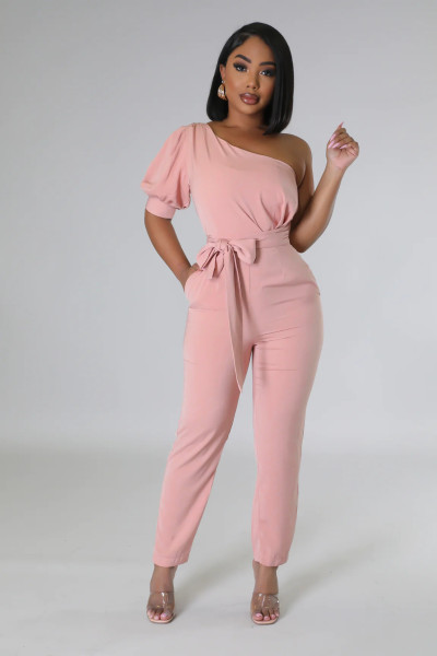 Fashion One Shoulder High Waist Open Back Slim Fit Tapered Pants Women's Bodysuit