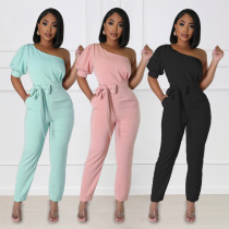 Fashion One Shoulder High Waist Open Back Slim Fit Tapered Pants Women's Bodysuit Fashion One Shoulder High Waist Open Back Slim Fit Tapered Pants Women's Bodysuit