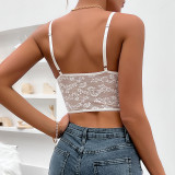 Sexy Premium Lace Pleated Wood Ear Ribbed Fish Bone Tank Top