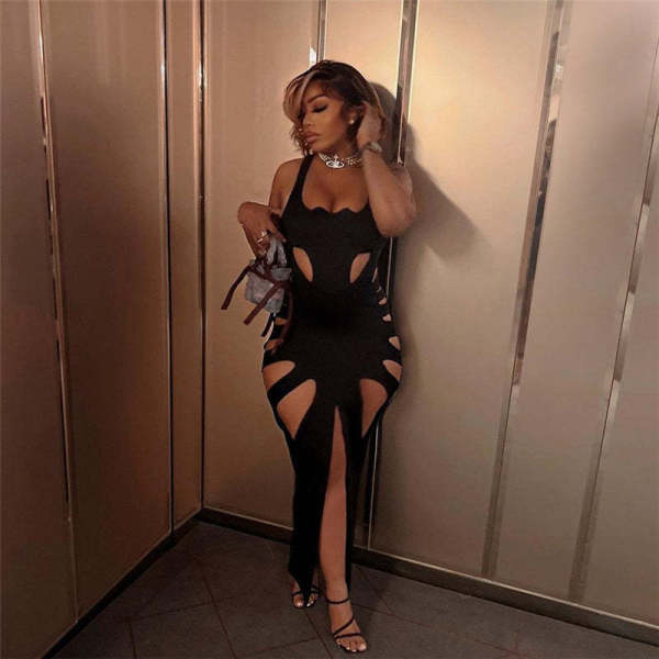 Women's Dress New Tank Top Tight Split Hole Cutout Sexy Long Dress