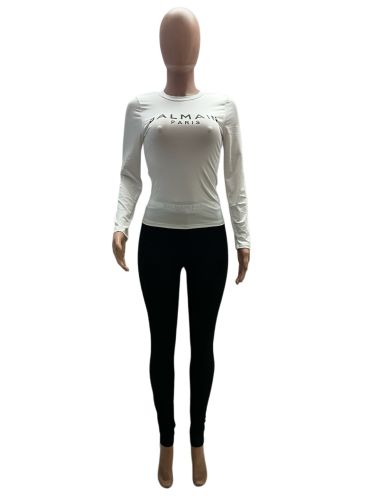 Women's Fashion Tight Casual Sports Fashion Brand Print Home Long Sleeve Two Piece Set