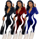 Color-blocking Irregular Stripe Casual Jumpsuit