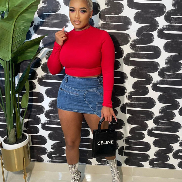 Women's Denim Skirt Summer New Fashion Features Love Zipper Wash Elastic Skirt