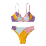 Sexy Double Shoulder Spliced Steel Brackets Gather Bikini Quicksell High Waist Fashion Beach Split Swimwear