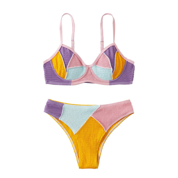 Sexy Double Shoulder Spliced Steel Brackets Gather Bikini Quicksell High Waist Fashion Beach Split Swimwear