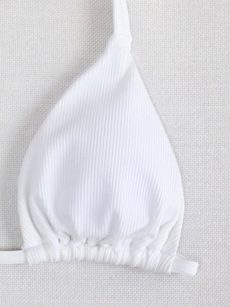Sexy Solid Color High Waist Split Bikini Women's Summer Swimwear Hanging Neck Triangle Cup Swimwear