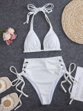 Sexy Solid Color High Waist Split Bikini Women's Summer Swimwear Hanging Neck Triangle Cup Swimwear