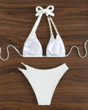 Strap High Waist Split Swimwear Women's Chain Buckle Neck Bikini Swimwear