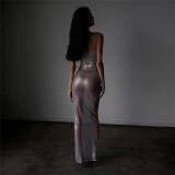 Fashion Spicy Girl Sexy Perspective Mesh Hot Silver Slim Fit Slim Dress
