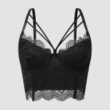 Hollow lace eyelash steel ring fishbone short design feel tank top