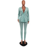 Solid color suit collar large lapel drawstring pants two-piece suit