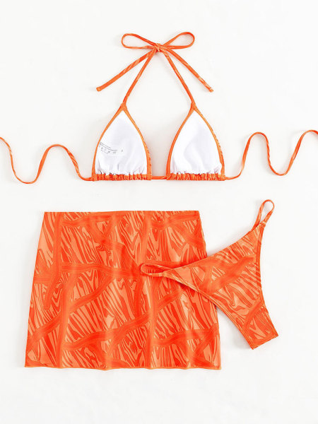 Sexy Print Lace Up Neck Split Swimwear 3PK Swimwear
