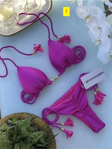 Special Fabric Solid Color Corded Swimwear Multi Color