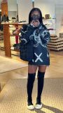 Fashion Women's Collarless Print Graffiti Plush Sweater Dress