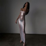 Fashion Spicy Girl Sexy Perspective Mesh Hot Silver Slim Fit Slim Dress