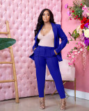 Solid color suit collar large lapel drawstring pants two-piece suit