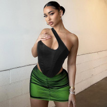 Women's Solid Color One Shoulder Tank Top Fashion Fishbone Slim Fit Wrap Chest Women's Solid Color One Shoulder Tank Top Fashion Fishbone Slim Fit Wrap Chest