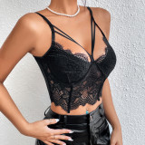 Hollow lace eyelash steel ring fishbone short design feel tank top