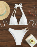 Strap High Waist Split Swimwear Women's Chain Buckle Neck Bikini Swimwear