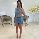Tank top short skirt elastic two-piece sexy denim dress for women