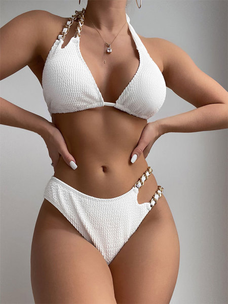 Strap High Waist Split Swimwear Women's Chain Buckle Neck Bikini Swimwear