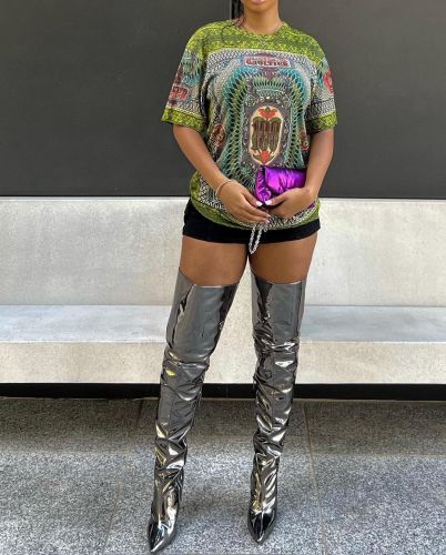 Fashion Women's Spring/Summer New Digital Print Round Neck Short Sleeve T-Shirt