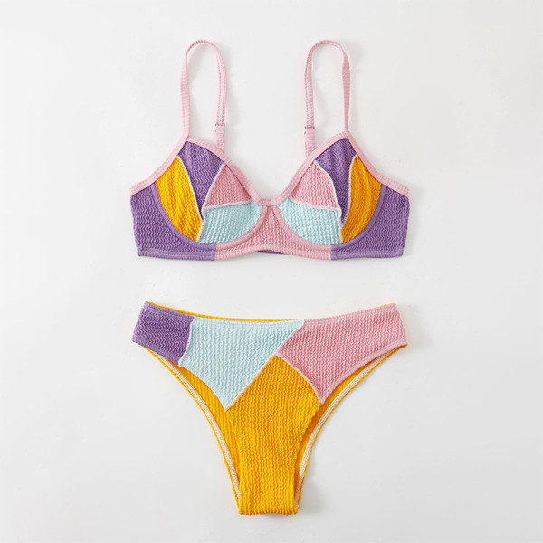 Sexy Double Shoulder Spliced Steel Brackets Gather Bikini Quicksell High Waist Fashion Beach Split Swimwear