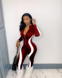 Color-blocking Irregular Stripe Casual Jumpsuit