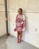 Women's Fashion Round Neck Pullover Head Print Dress