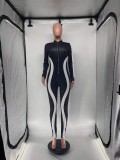 Color-blocking Irregular Stripe Casual Jumpsuit