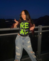 Fashion Fashion Brand Women's Real Letter Printing Casual Short Sleeve Cotton T-shirt Fashion Fashion Brand Women's Real Letter Printing Casual Short Sleeve Cotton T-shirt