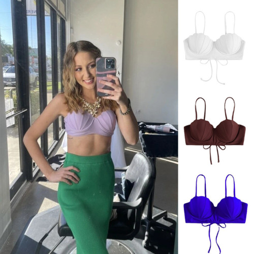 Solid shell steel bra swimsuit sexy bikini top