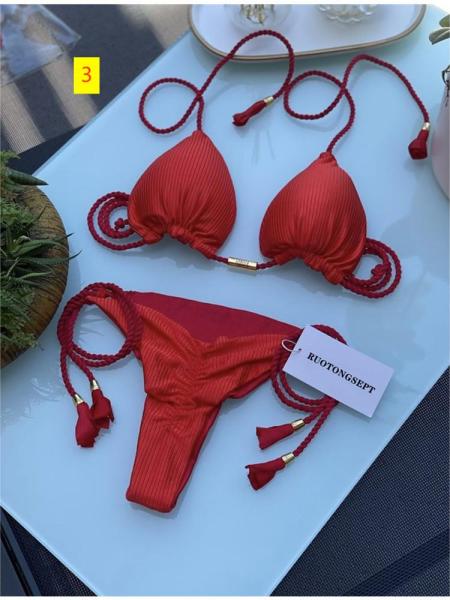 Special Fabric Solid Color Corded Swimwear Multi Color