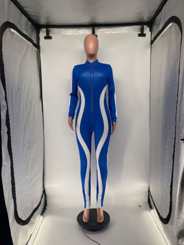 Color-blocking Irregular Stripe Casual Jumpsuit