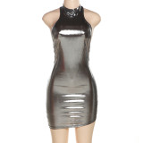Fashion Hanging Neck Open Back Sexy Spicy Girl Slim Fit Wrap Hip Stamping Dress
