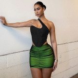 Women's Solid Color One Shoulder Tank Top Fashion Fishbone Slim Fit Wrap Chest