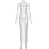 Fashion Spicy Girl Sexy Perspective Mesh Hot Silver Slim Fit Slim Dress